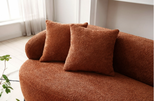 Curve sofa with two pillows.